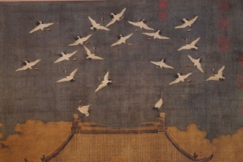 Gemälde auf Chinesischer Rolle Kaiser Huizong Kraniche über dem Kaiserpalast 3
