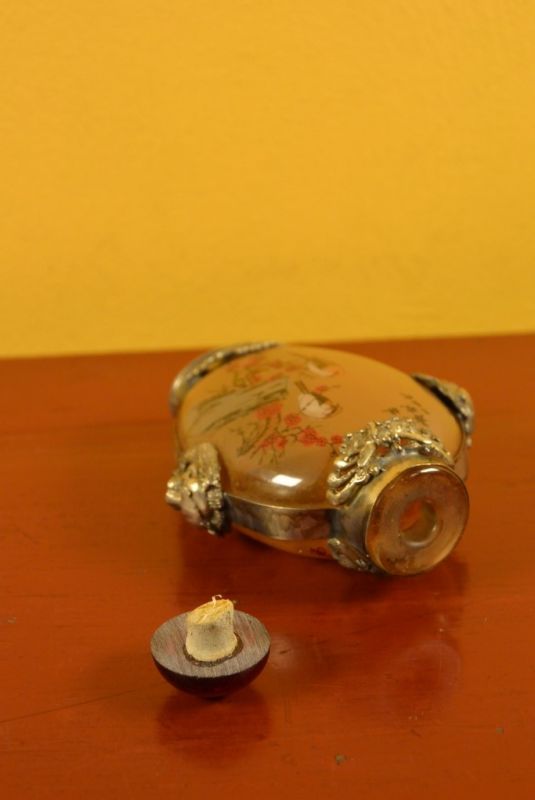 Glas Schnupftabakflasche2 Vögel 5