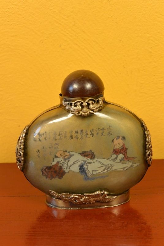 Glas Schnupftabakflasche Chinesische Bauern 2