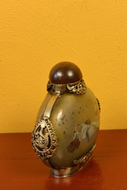 Glas Schnupftabakflasche Chinesische Bauern 3