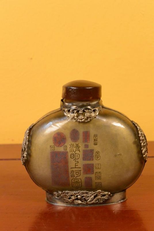 Glas Schnupftabakflasche - Chinesisches Dorf 3