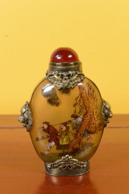 Glas Schnupftabakflasche - Fischer 3