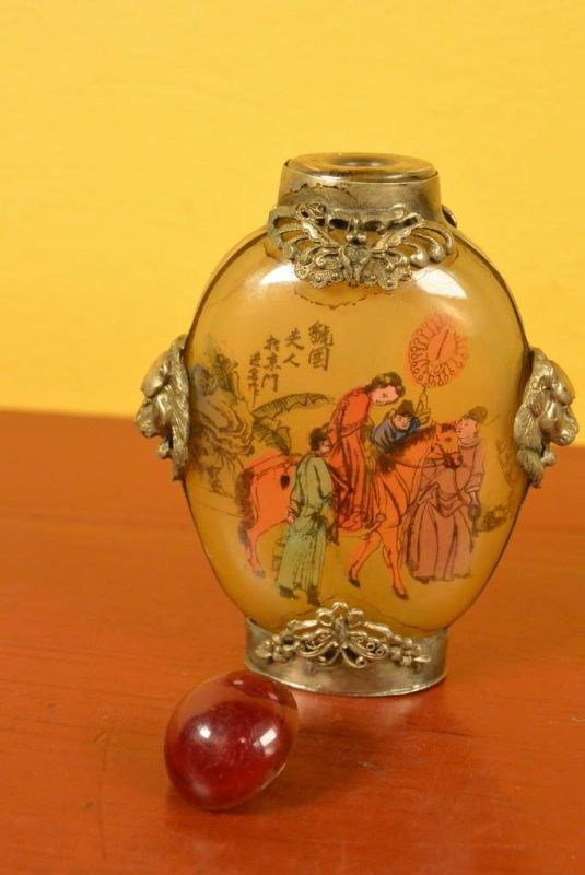 Glas Schnupftabakflasche Frau auf dem Pferd 4