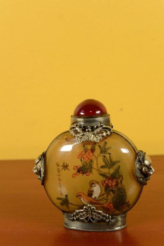 Glas Schnupftabakflasche - Geflügel 3