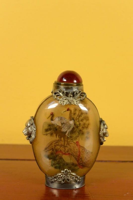 Glas Schnupftabakflasche Kranich 2