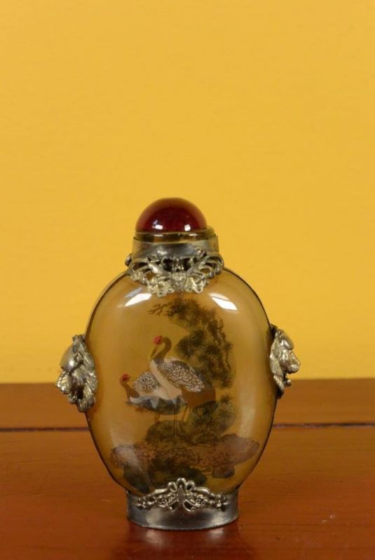 Glas Schnupftabakflasche Kranich 4