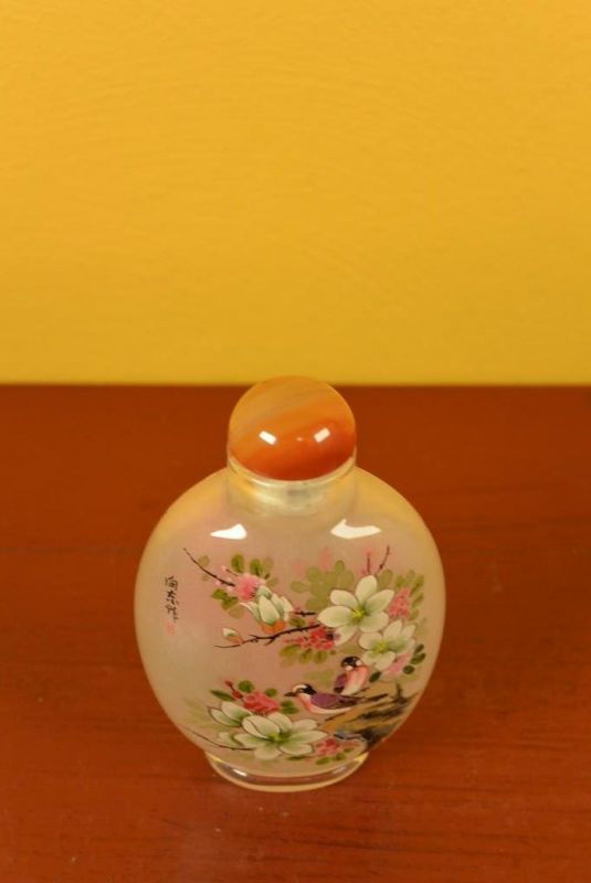 Glas Schnupftabakflasche - Künstler - 2 Vögel 2