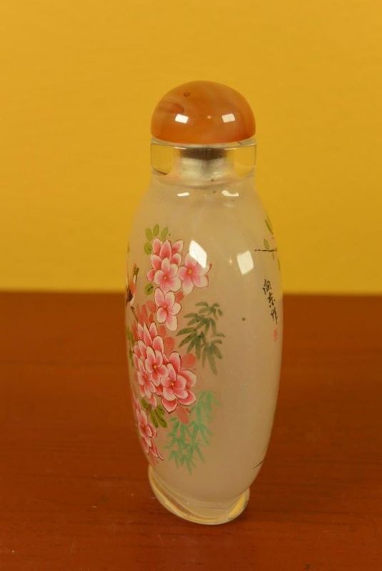 Glas Schnupftabakflasche - Künstler - 2 Vögel 3