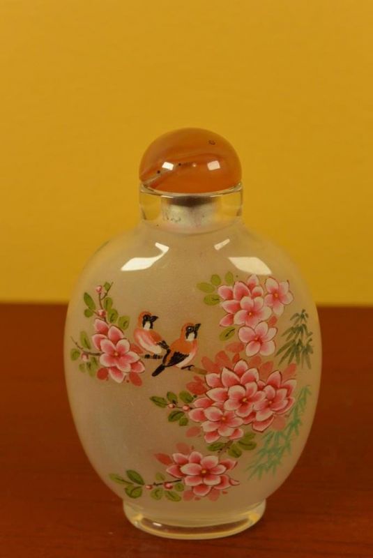 Glas Schnupftabakflasche - Künstler - 2 Vögel 4