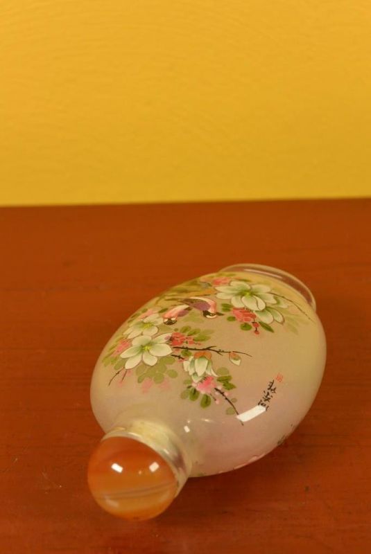 Glas Schnupftabakflasche - Künstler - 2 Vögel 5