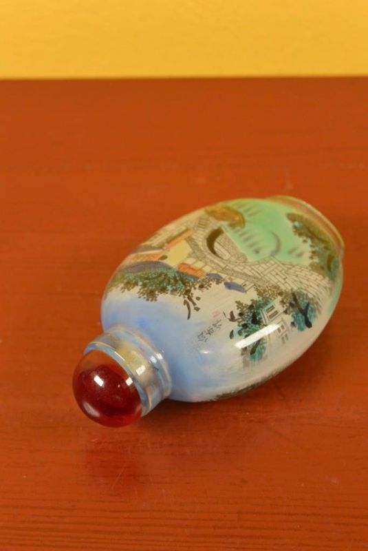Glas Schnupftabakflasche - Künstler - Brücke über den Fluss 5