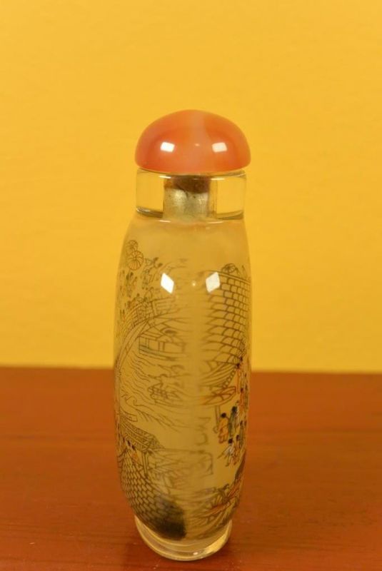 Glas Schnupftabakflasche - Künstler - Chinesisches Dorf 2
