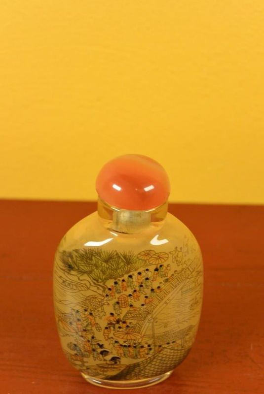Glas Schnupftabakflasche - Künstler - Chinesisches Dorf 4