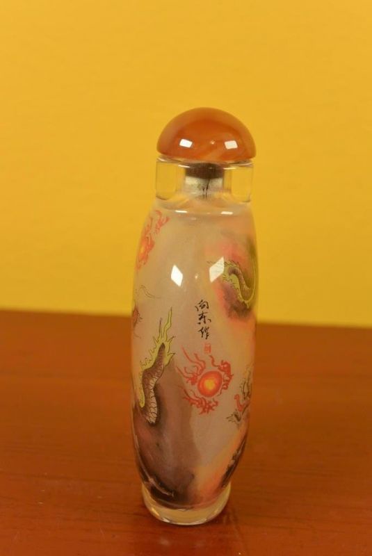 Glas Schnupftabakflasche - Künstler - Drachen 3