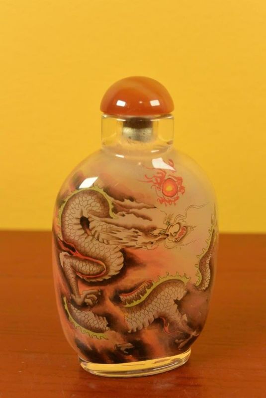 Glas Schnupftabakflasche - Künstler - Drachen 4