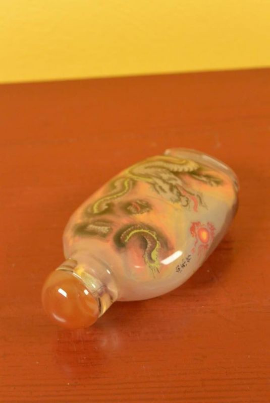 Glas Schnupftabakflasche - Künstler - Drachen 5