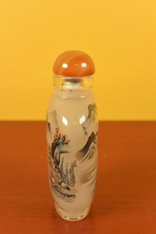 Glas Schnupftabakflasche - Künstler - Mönche unter einem Baum 2
