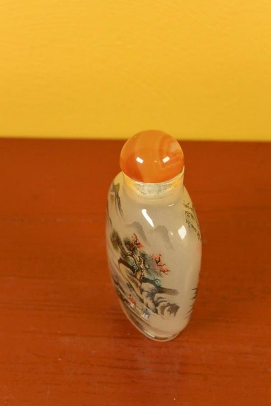Glas Schnupftabakflasche - Künstler - Mönche unter einem Baum 4