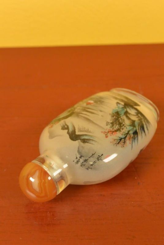 Glas Schnupftabakflasche - Künstler - Mönche unter einem Baum 5