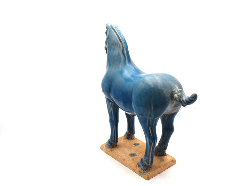 Glasiertes Terrakotta Tang Pferd - Statue - Blau 4