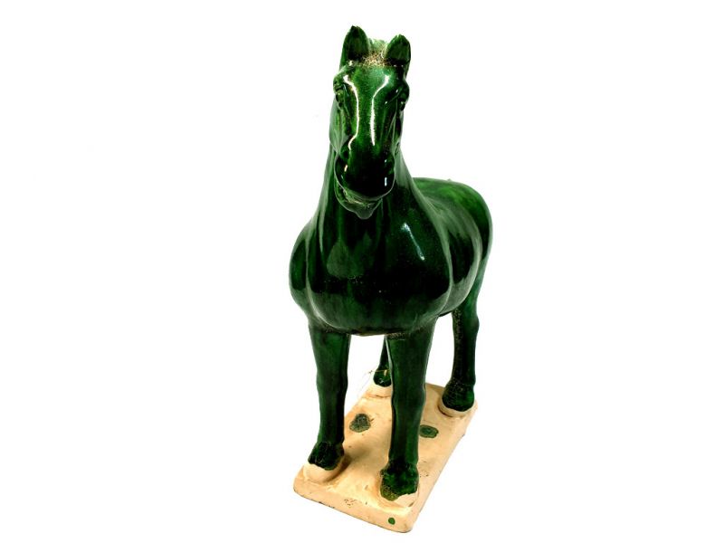 Glasiertes Terrakotta Tang Pferd - Statue - Dunkelgrün 2