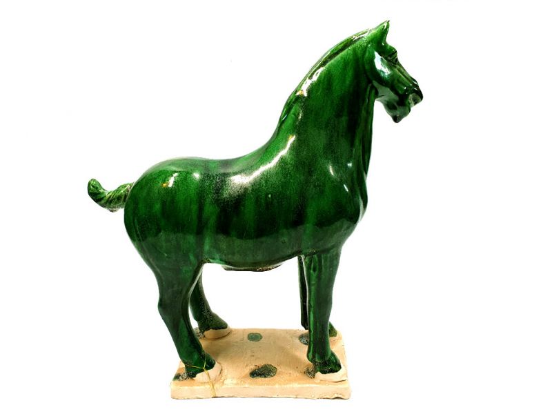 Glasiertes Terrakotta Tang Pferd - Statue - Dunkelgrün 3
