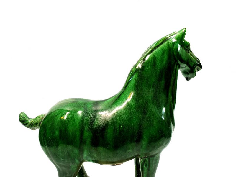 Glasiertes Terrakotta Tang Pferd - Statue - Dunkelgrün 4