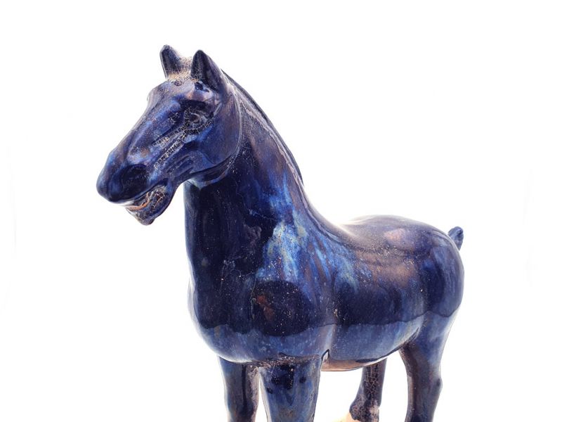 Glasiertes Terrakotta Tang Pferd - Statue - Marineblau 3