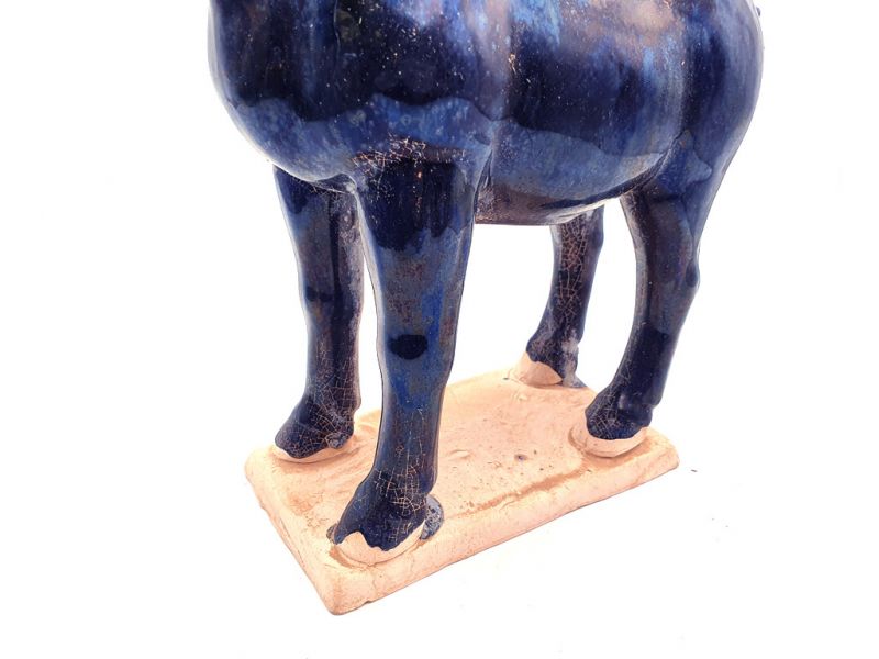 Glasiertes Terrakotta Tang Pferd - Statue - Marineblau 4