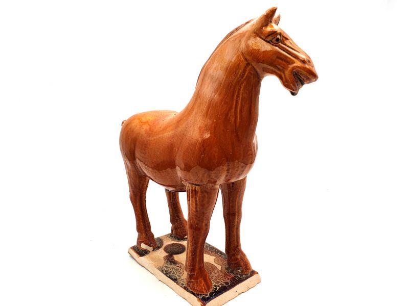 Glasiertes Terrakotta Tang Pferd - Statue - Orange 3