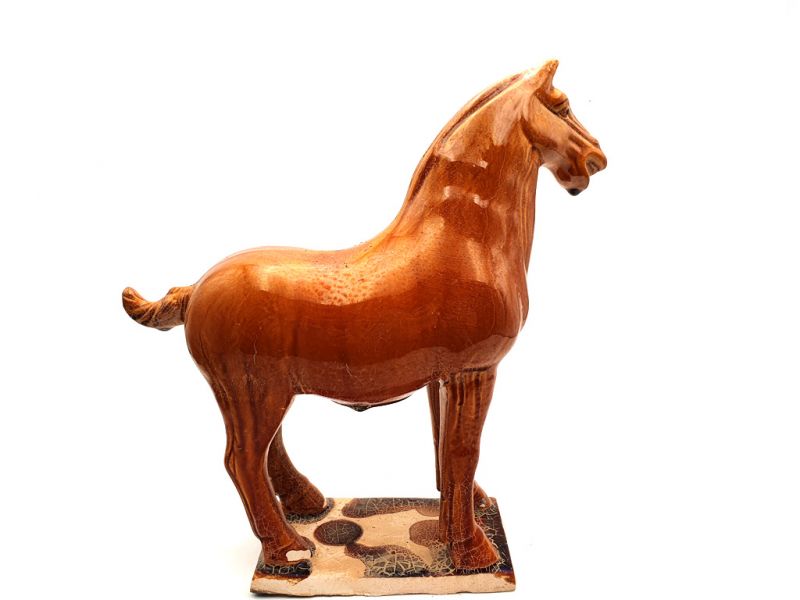 Glasiertes Terrakotta Tang Pferd - Statue - Orange 4