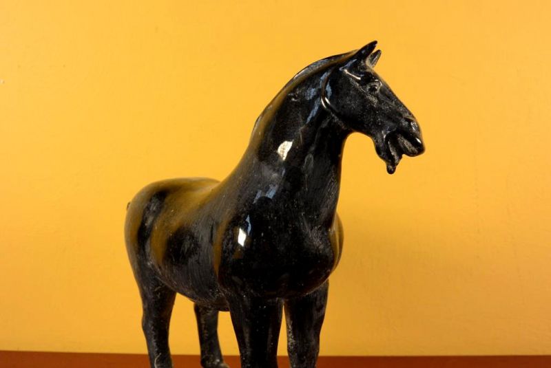 Glasiertes Terrakotta Tang Pferd - Statue - Schwarz 4