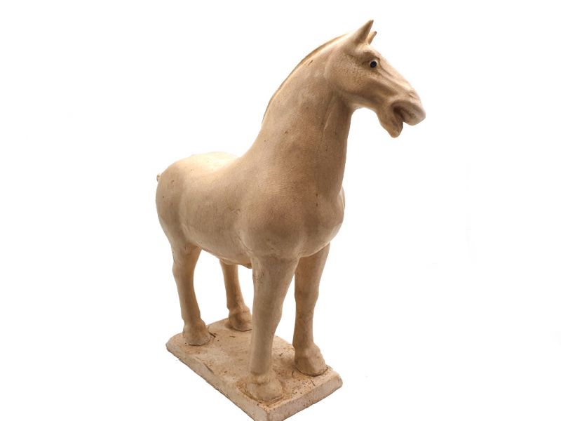 Glasiertes Terrakotta Tang Pferd - Statue - Weiß 4