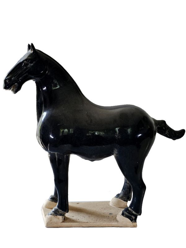 Gran Caballo de terracota esmaltado Tang - Estatua - Negro 1