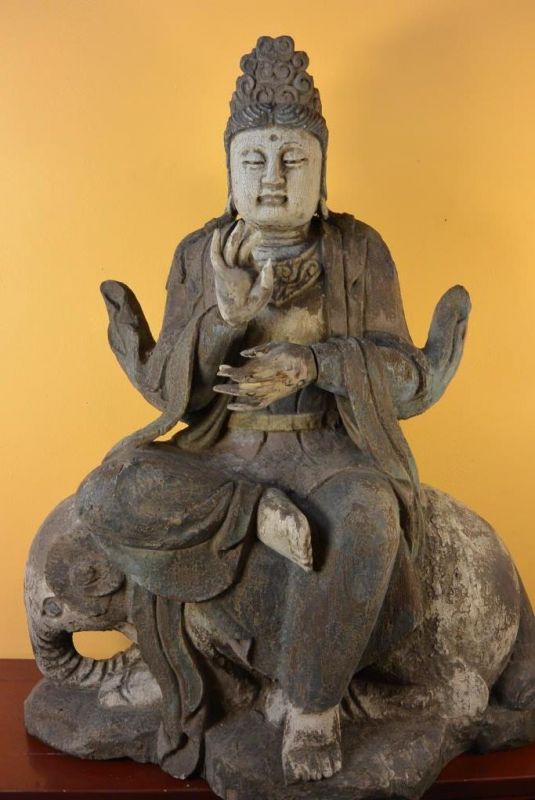 Gran estatua de madera de China - Diosa en un elefante 1