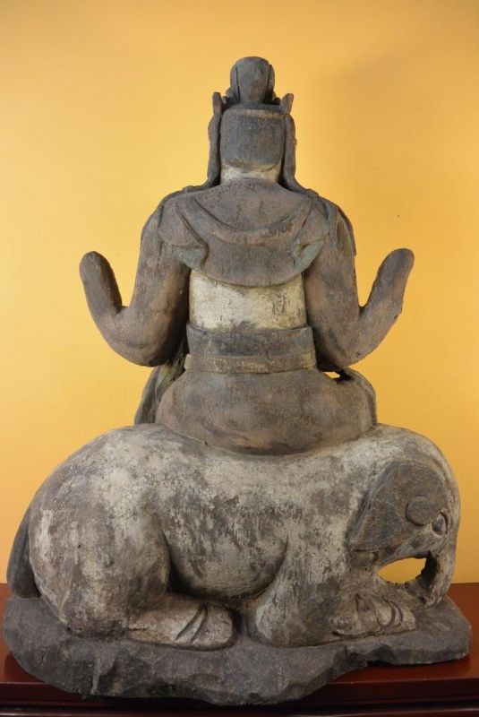 Gran estatua de madera de China - Diosa en un elefante 5