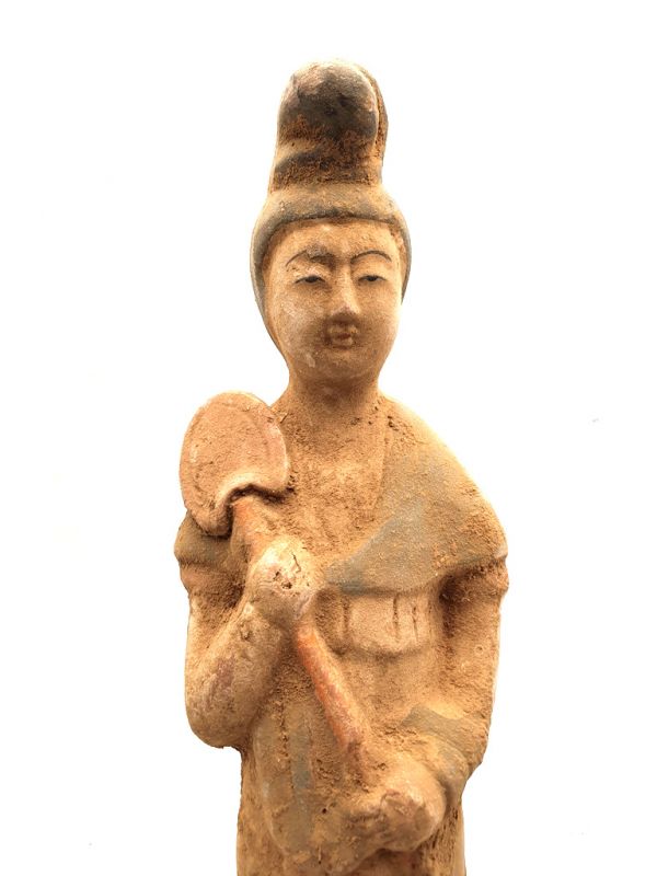 Gran Estatua de terracotta Dama de la corte China Abanico 2
