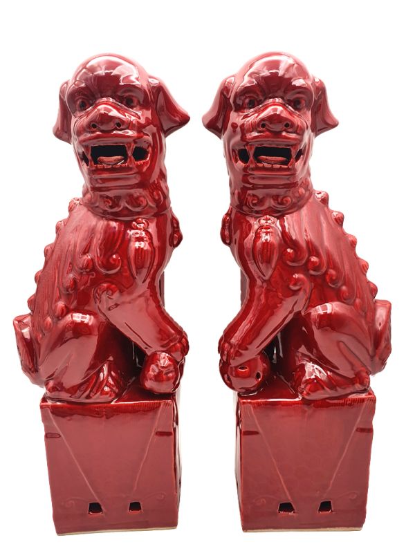 Gran Perros de Fu de porcelana - Rojo de china 1