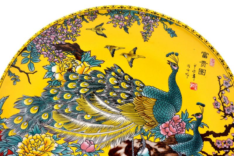 Gran Plato de Porcelana China 33cm - El pavo real 2
