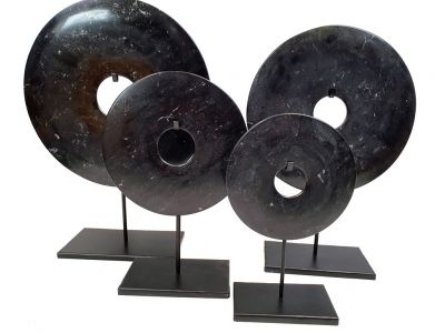 Grand disque Bi en Jade - Lot de 4 disques Noirs - Taille 30-25-20-15cm