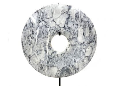 Grand disque Bi en Marbre 30cm - Blanc et gris