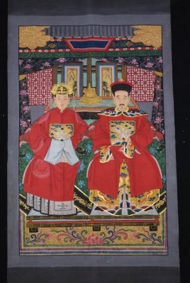 Grand Portrait d'ancêtres chinois 2 Personnages Grand Portrait d'ancêtres chinois 2 Personnages