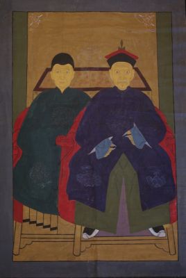 Grand Portrait d'ancêtres chinois Couple de Mandarins Grand Portrait d'ancêtres chinois Couple de Mandarins