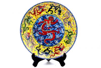 Grande Assiette Chinoise en porcelaine 33cm - Le dragon rouge