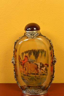 Grande Tabatière Chinoise en Verre Chevaux