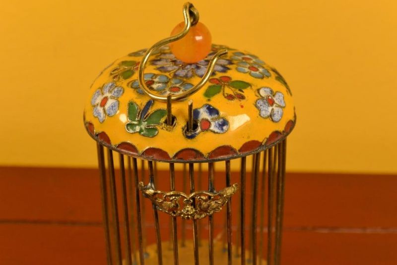 Grillenkäfige Metall Cloisonné Gelb / Blumen 2