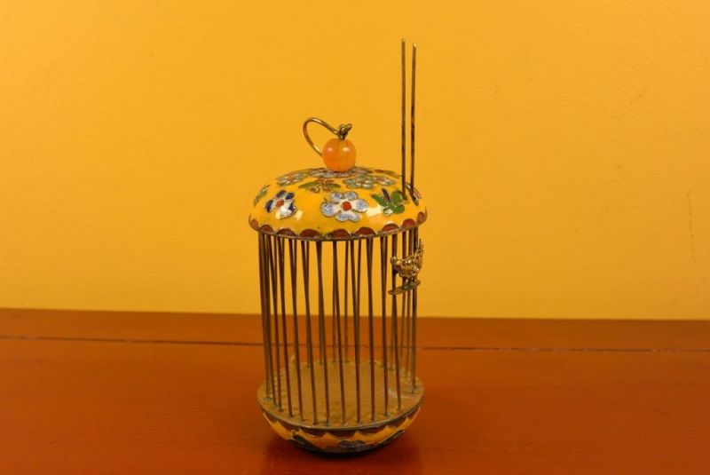 Grillenkäfige Metall Cloisonné Gelb / Blumen 3