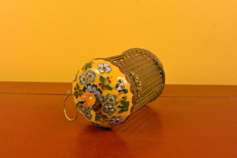 Grillenkäfige Metall Cloisonné Gelb / Blumen 4