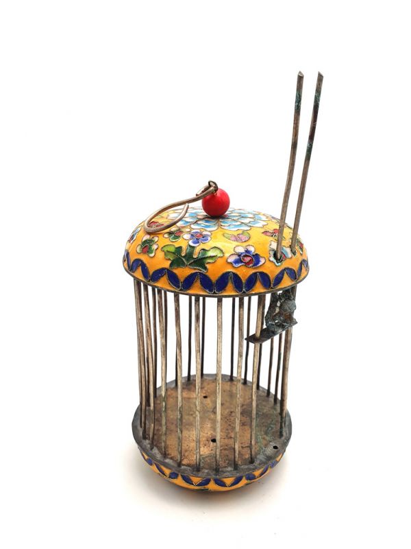 Grillenkäfige Metall Cloisonné Gelb Blumen 3