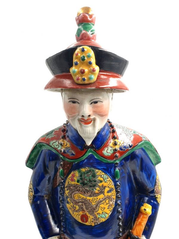 Groß Porzellan Statuen - Alter Mann Qing Mandarin - Stehen 2